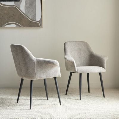 Pari SET of 2 Arm Chairs Light gray fabric-leg black metal