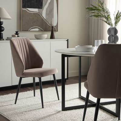 Home Canvas Riva Chair (Set of 2) Velvet Brown Fabric - Leg Black Metal