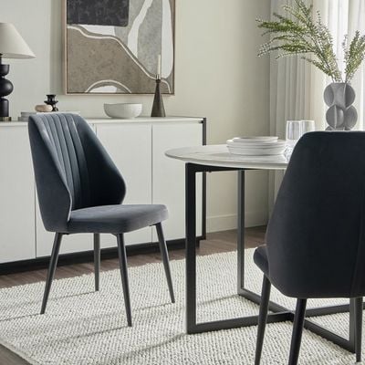 Riva Chair (Set of 2) Velvet Blue Fabric - Leg Black Metal