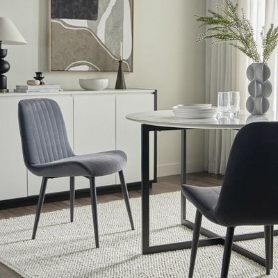 Versa Chair (Set of 2) Velvet Blue Fabric - Leg Black Metal