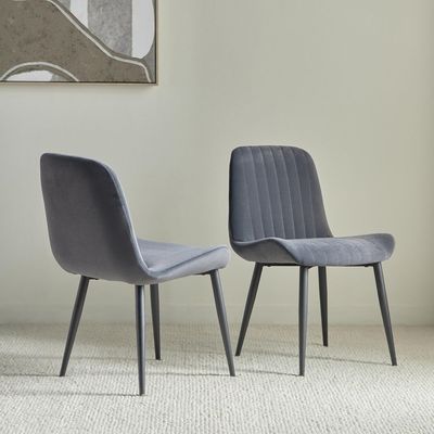 Versa Chair (Set of 2) Velvet Blue Fabric - Leg Black Metal