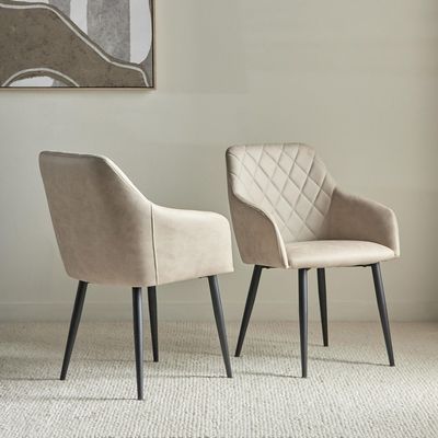 Rarra Arm Chair(Set of 2) taupe fabric-leg black metal