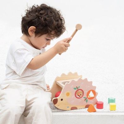 Classic World Pounding Bench with Hedgehog, shape sorting pounding bench, hand-eye coordination toys

pen_spark