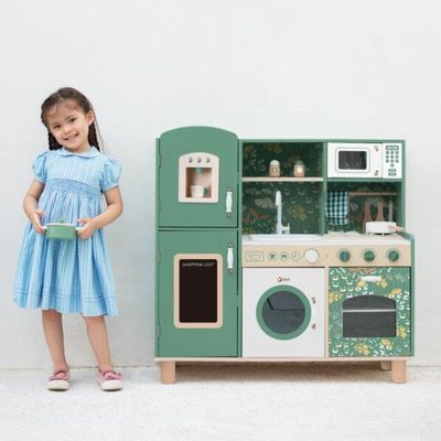 Classic World Vintage Play Kitchen: Spark Imaginative Feasts, it’s a retro toy kitchen for toddlers and wooden kitchen playset.