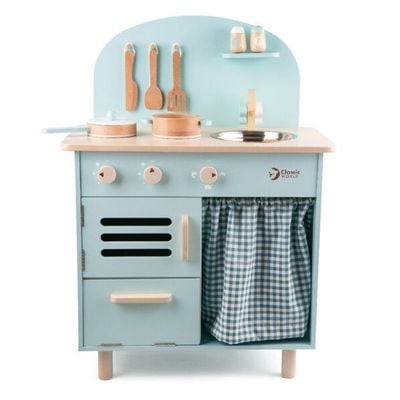 Classic World Blue Retro Kitchen: Spark Nostalgic Fun, it’s a wooden kitchen set for toddlers and role-playing toys