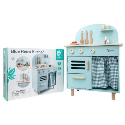 Classic World Blue Retro Kitchen: Spark Nostalgic Fun, it’s a wooden kitchen set for toddlers and role-playing toys