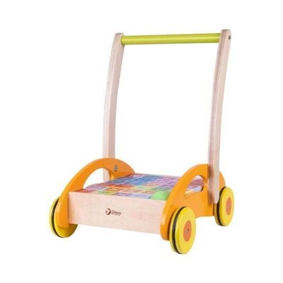 Classic World Walk & Play! Wooden Baby Walker with Activity Center it’s a first steps walker for babies with toys