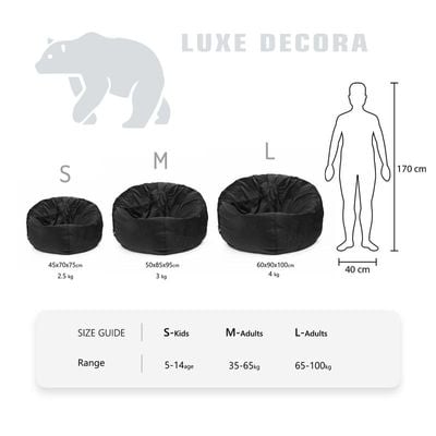 Luxe Decora Alba | Soft Suede Fabric Bean Bag for Best Comfort and Style | Washable | Filled with Polystyrene Beads | Ideal for Kids and Adults (Black, Small)