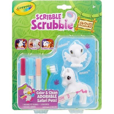 Crayola Scribble Scrubbie Safari Pack of 2 Toucan Zebra: Mess-free coloring animals - Safari animal figurines - Washable markers