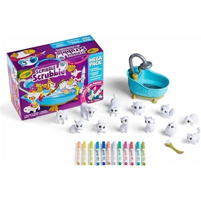 Crayola Scribble Scrubbie Mega Set: Washable markers - Interactive toy animals - Artistic playtime set - Coloring and washing fun