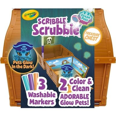 Crayola Scribble Scrubbie Glow Ocean Treasure Chest: Mess-free coloring animals - Artistic playtime set - Coloring and glowing fun