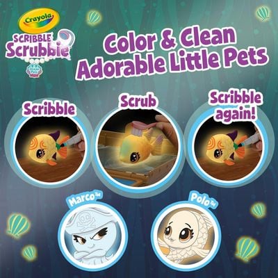 Crayola Scribble Scrubbie Glow Ocean Treasure Chest: Mess-free coloring animals - Artistic playtime set - Coloring and glowing fun