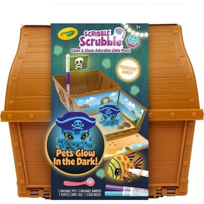 Crayola Scribble Scrubbie Glow Ocean Treasure Chest: Mess-free coloring animals - Artistic playtime set - Coloring and glowing fun