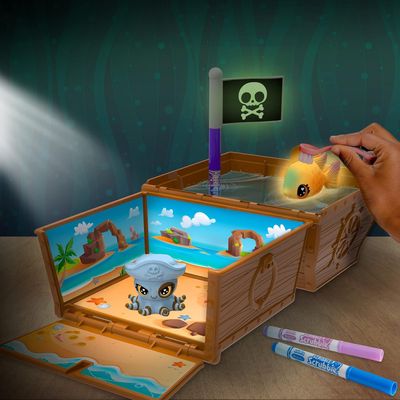 Crayola Scribble Scrubbie Glow Ocean Treasure Chest: Mess-free coloring animals - Artistic playtime set - Coloring and glowing fun