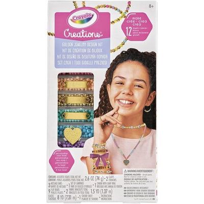 Crayola Creations Golden Jewelry Design Kit: Craft supplies for kids - Golden accessories kit - Art supplies for children