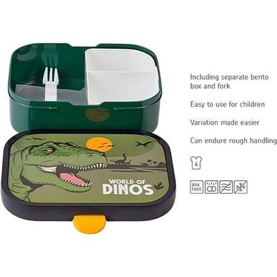 Mepal - Lunch Box Campus - Bento Lunch Box For Children - Lunch Box With Bento Compartment & Fork - Lunch Box With Clip Closure - BPA-free & Dishwasher Safe - 750 ml - Dino