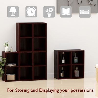 Mahmayi Wooden Storage Display Shelves 2-Tier Freestanding, Box Shelves, Top Shelf for Decoration Ideal for Storing and Displaying your possessions - Dark Walnut