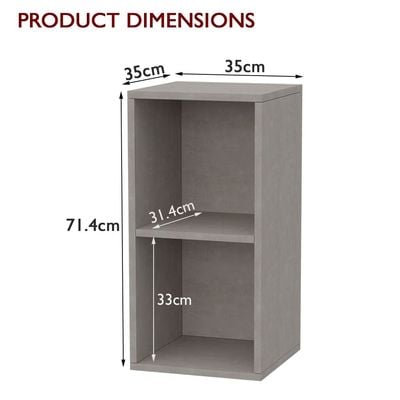 Mahmayi Wooden Storage Display Shelves 2-Tier Freestanding, Box Shelves, Top Shelf for Decoration Ideal for Storing and Displaying your possessions - Light Concrete