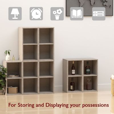 Mahmayi Wooden Storage Display Shelves 2-Tier Freestanding, Box Shelves, Top Shelf for Decoration Ideal for Storing and Displaying your possessions - Light Concrete