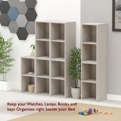 Mahmayi Wooden Storage Display Shelves 2-Tier Freestanding, Box Shelves, Top Shelf for Decoration Ideal for Storing and Displaying your possessions - Light Concrete