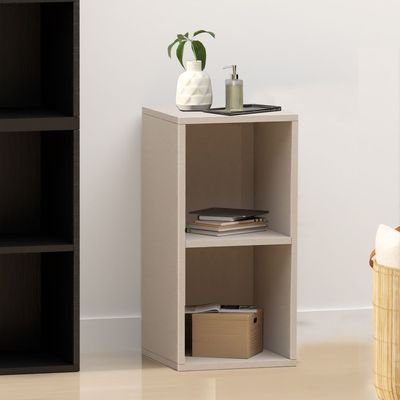 Mahmayi Wooden Storage Display Shelves 2-Tier Freestanding, Box Shelves, Top Shelf for Decoration Ideal for Storing and Displaying your possessions - Light Grey
