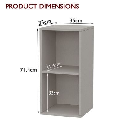 Mahmayi Wooden Storage Display Shelves 2-Tier Freestanding, Box Shelves, Top Shelf for Decoration Ideal for Storing and Displaying your possessions - Light Grey