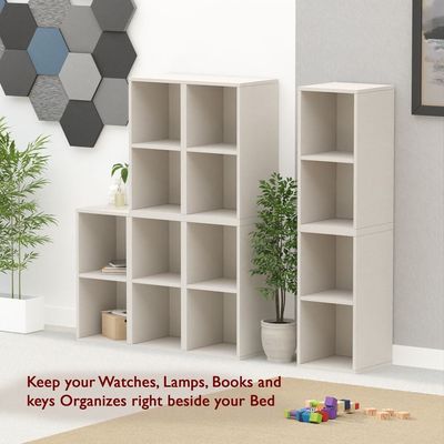 Mahmayi Wooden Storage Display Shelves 2-Tier Freestanding, Box Shelves, Top Shelf for Decoration Ideal for Storing and Displaying your possessions - Light Grey