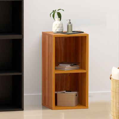 Mahmayi Wooden Storage Display Shelves 2-Tier Freestanding, Box Shelves, Top Shelf for Decoration Ideal for Storing and Displaying your possessions - Light Walnut