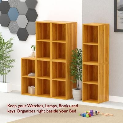 Mahmayi Wooden Storage Display Shelves 2-Tier Freestanding, Box Shelves, Top Shelf for Decoration Ideal for Storing and Displaying your possessions - Light Walnut