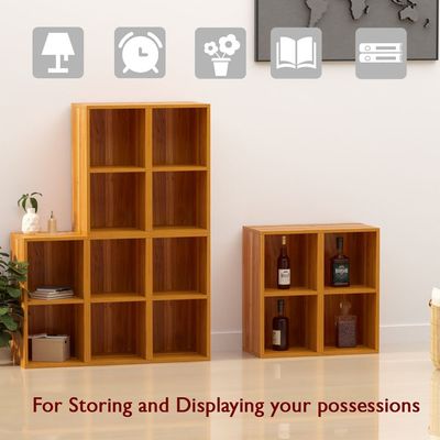 Mahmayi Wooden Storage Display Shelves 2-Tier Freestanding, Box Shelves, Top Shelf for Decoration Ideal for Storing and Displaying your possessions - Light Walnut