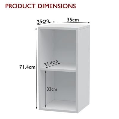 Mahmayi Wooden Storage Display Shelves 2-Tier Freestanding, Box Shelves, Top Shelf for Decoration Ideal for Storing and Displaying your possessions - White