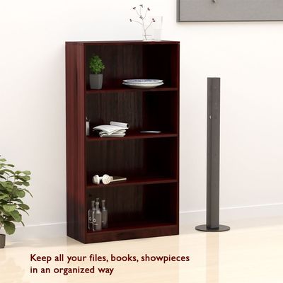 Mahmayi Wooden Storage Display Shelves 4-Tier Freestanding, Top Shelf for Decoration Ideal for Storing and Displaying your possessions - Dark Walnut