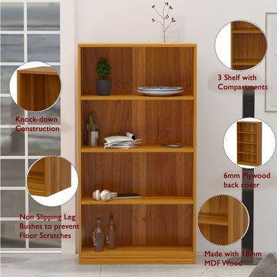 Mahmayi Wooden Storage Display Shelves 4-Tier Freestanding, Top Shelf for Decoration Ideal for Storing and Displaying your possessions - Light Walnut