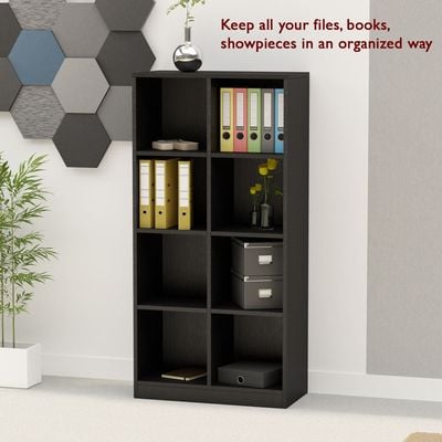 Mahmayi Wooden Display Shelves with 8 Storage Compartment, Freestanding, Top Shelf for Decoration Ideal for Storing Book, Files, Showpieces - Black