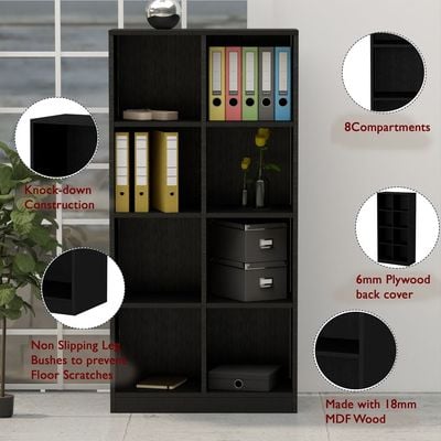 Mahmayi Wooden Display Shelves with 8 Storage Compartment, Freestanding, Top Shelf for Decoration Ideal for Storing Book, Files, Showpieces - Black