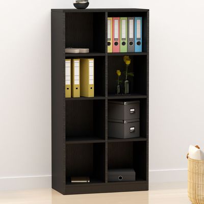 Mahmayi Wooden Display Shelves with 8 Storage Compartment, Freestanding, Top Shelf for Decoration Ideal for Storing Book, Files, Showpieces - Black