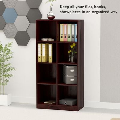 Mahmayi Wooden Display Shelves with 8 Storage Compartment, Freestanding, Top Shelf for Decoration Ideal for Storing Book, Files, Showpieces - Dark Walnut