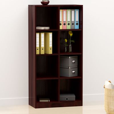 Mahmayi Wooden Display Shelves with 8 Storage Compartment, Freestanding, Top Shelf for Decoration Ideal for Storing Book, Files, Showpieces - Dark Walnut