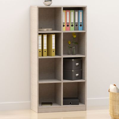 Mahmayi Wooden Display Shelves with 8 Storage Compartment, Freestanding, Top Shelf for Decoration Ideal for Storing Book, Files, Showpieces - Light Concrete
