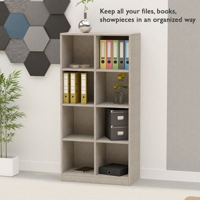 Mahmayi Wooden Display Shelves with 8 Storage Compartment, Freestanding, Top Shelf for Decoration Ideal for Storing Book, Files, Showpieces - Light Concrete