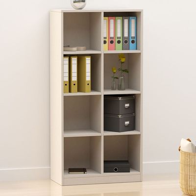 Mahmayi Wooden Display Shelves with 8 Storage Compartment, Freestanding, Top Shelf for Decoration Ideal for Storing Book, Files, Showpieces - Light Grey