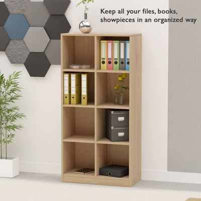 Mahmayi Wooden Display Shelves with 8 Storage Compartment, Freestanding, Top Shelf for Decoration Ideal for Storing Book, Files, Showpieces - Light Imperia