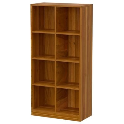 Mahmayi Wooden Display Shelves with 8 Storage Compartment, Freestanding, Top Shelf for Decoration Ideal for Storing Book, Files, Showpieces - Light Walnut