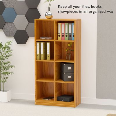 Mahmayi Wooden Display Shelves with 8 Storage Compartment, Freestanding, Top Shelf for Decoration Ideal for Storing Book, Files, Showpieces - Light Walnut