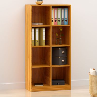 Mahmayi Wooden Display Shelves with 8 Storage Compartment, Freestanding, Top Shelf for Decoration Ideal for Storing Book, Files, Showpieces - Light Walnut
