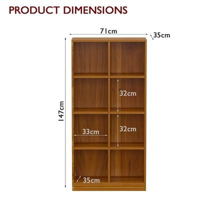 Mahmayi Wooden Display Shelves with 8 Storage Compartment, Freestanding, Top Shelf for Decoration Ideal for Storing Book, Files, Showpieces - Light Walnut