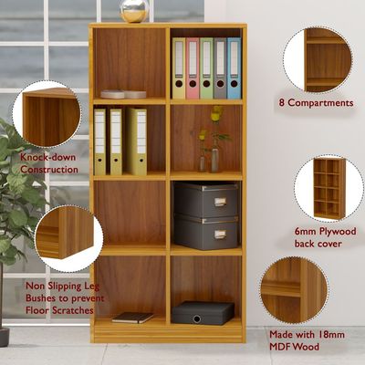 Mahmayi Wooden Display Shelves with 8 Storage Compartment, Freestanding, Top Shelf for Decoration Ideal for Storing Book, Files, Showpieces - Light Walnut