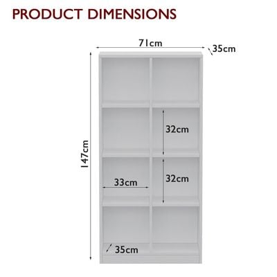 Mahmayi Wooden Display Shelves with 8 Storage Compartment, Freestanding, Top Shelf for Decoration Ideal for Storing Book, Files, Showpieces - White