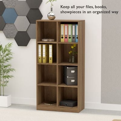 Mahmayi Wooden Display Shelves with 8 Storage Compartment, Freestanding, Top Shelf for Decoration Ideal for Storing Book, Files, Showpieces - Zabrano