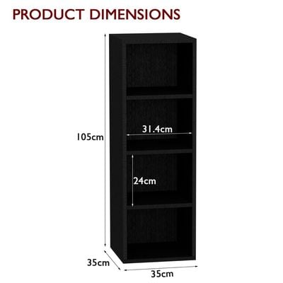 Mahmayi Wooden Storage Display Shelves 4-Tier Freestanding, Box Shelves, Top Shelf for Decoration Ideal for Storing and Displaying your possessions - Black